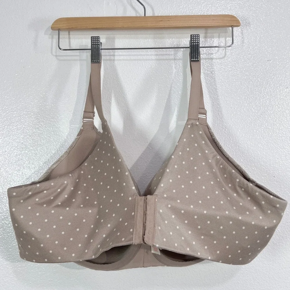 Cacique‎ Lane Bryant Smooth Boost Plunge Underwire Bra 46DD Taupe Polka Dot Lace